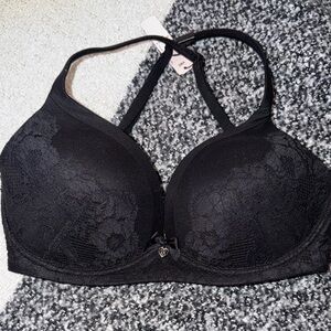 Elegant Black Lace Bra Body By Victoria NWT 32D push up wireless